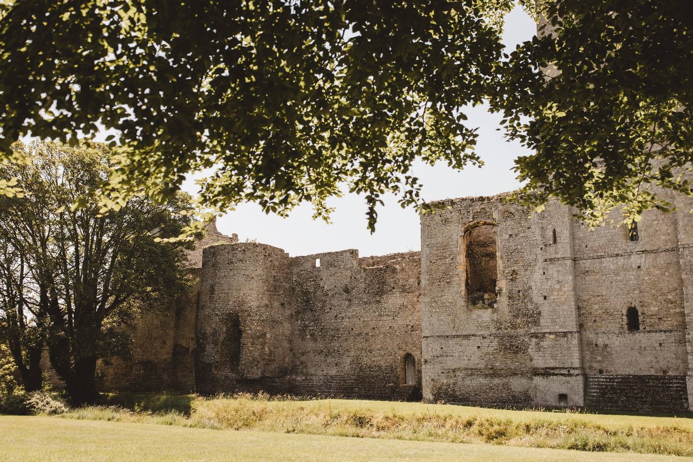Historic lime and flint walling at Portchester Castle, Hampshire